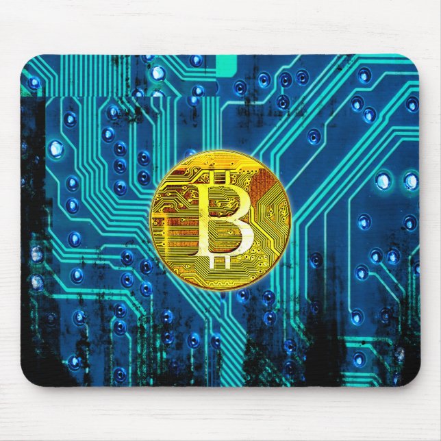 Tapis De Souris Carte Bitcoin Cryptomonnaie et circuit (Devant)