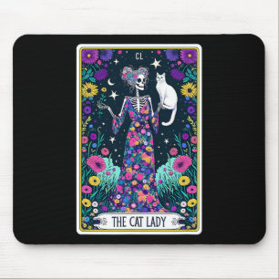 Tapis De Souris Carte Cat Lady Tarot Halloween Skeleton Skul Oc