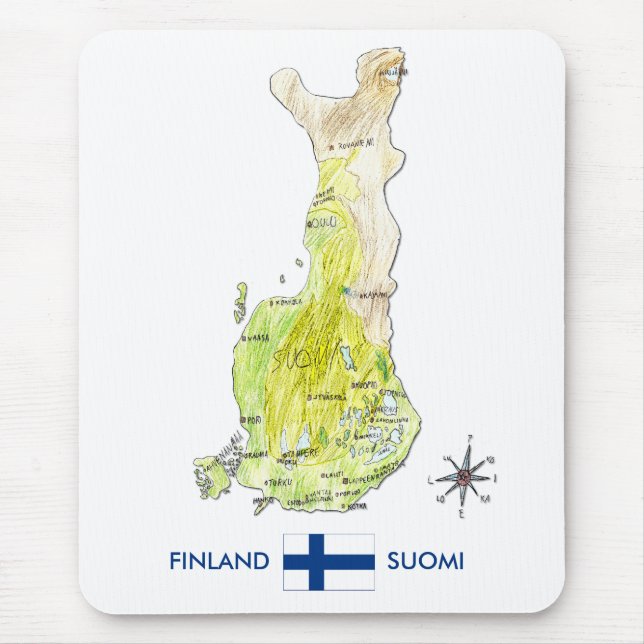 Tapis De Souris Carte couleur tirée par la main de la Finlande (Devant)