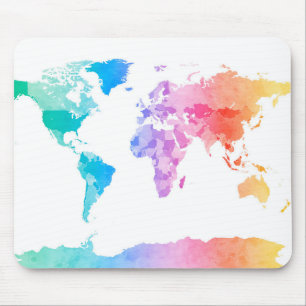 Tapis De Souris Carte d'aquarelle de la carte du monde