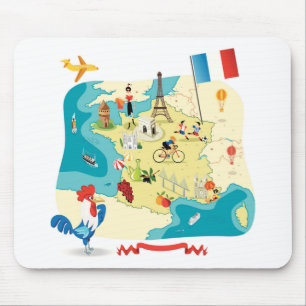 Tapis De Souris Carte de bande dessinée de la France