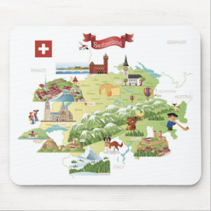 Tapis De Souris Carte de bande dessinée de la Suisse