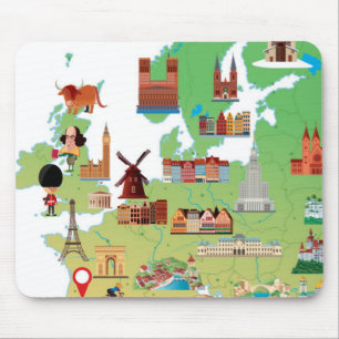 Tapis De Souris Carte de bande dessinée de l'Europe