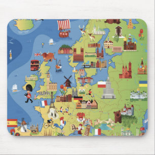 Tapis De Souris Carte de bande dessinée de l'Europe