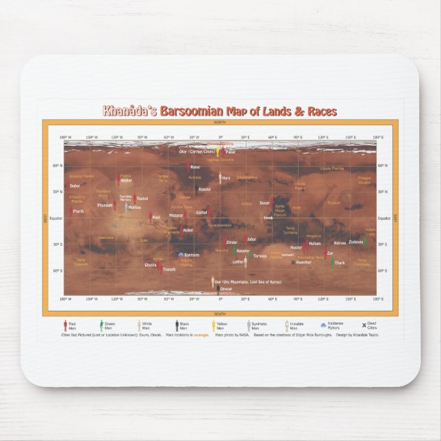 Tapis De Souris Carte de Barsoomian des terres et des courses (Devant)