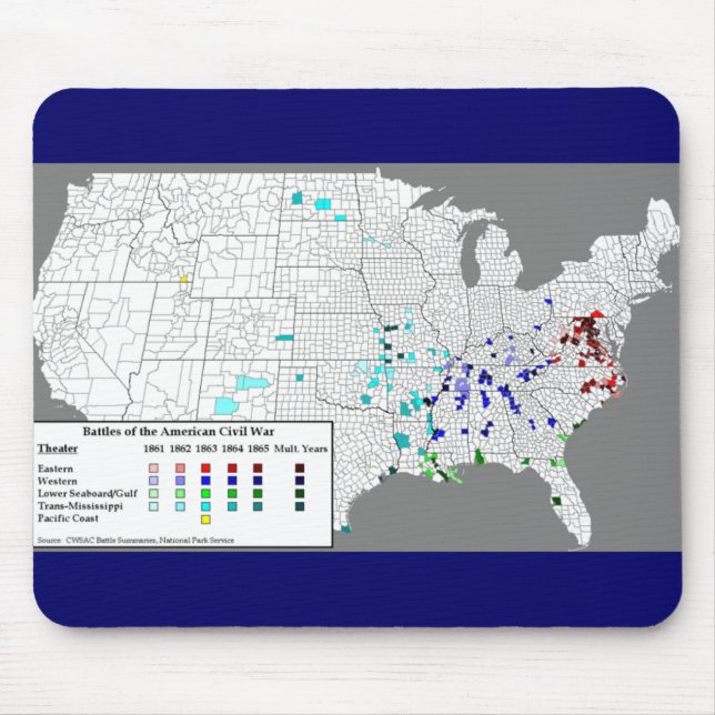Tapis De Souris Carte de batailles américaine de guerre civile (Devant)