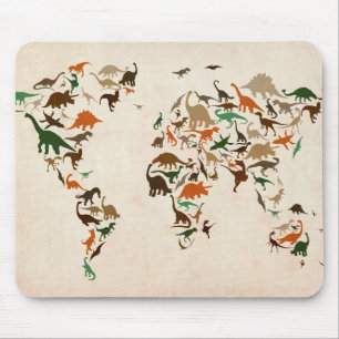 Tapis De Souris Carte de dinosaure de la carte du monde