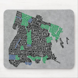Tapis De Souris Carte de la typographie de Bronx New York
