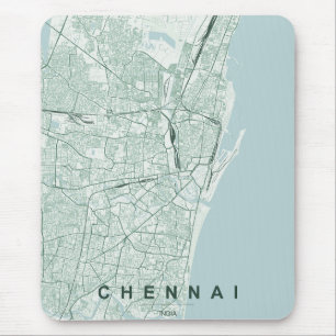 Tapis De Souris Carte de la ville de Chennai en Inde, design minim