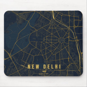 Tapis De Souris Carte de la ville de New Delhi, design minimaliste