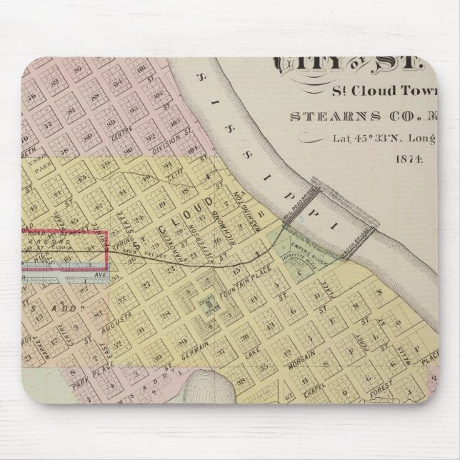 Tapis De Souris Carte de la ville de St. Cloud, Minnesota (Devant)