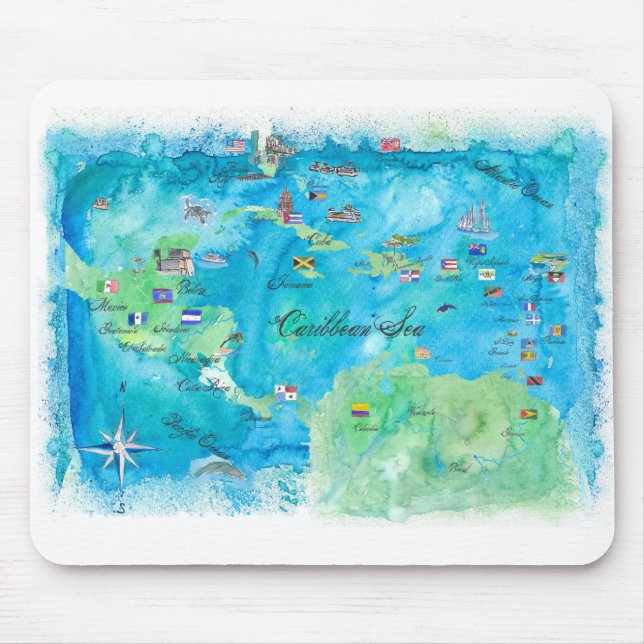 Tapis De Souris Carte de l'affiche de voyage de croisière des Cara (Devant)