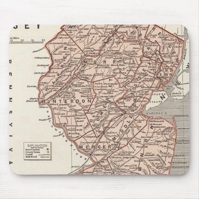 Tapis De Souris Carte de l'Atlas du New Jersey (Devant)