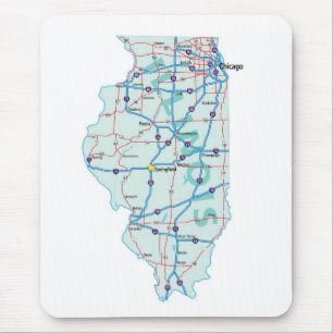 Tapis De Souris Carte de l'État de l'Illinois Mousepad