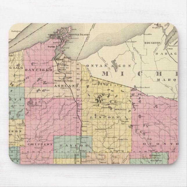 Tapis De Souris Carte de l'État du Wisconsin (Devant)