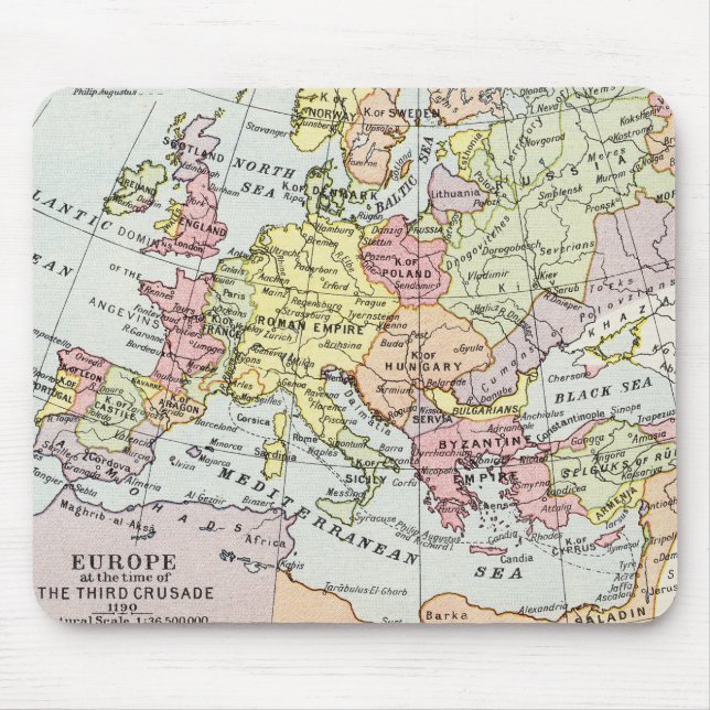 Tapis De Souris Carte de l'Europe | la troisième croisade (Devant)