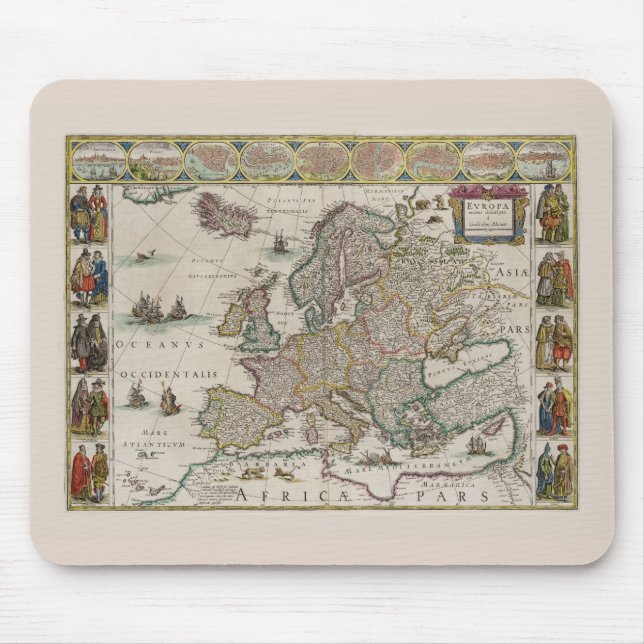 Tapis De Souris Carte de l'Europe médiévale (par Willem Blaeu) (Devant)