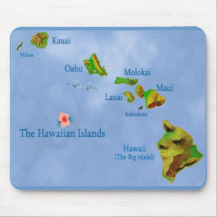 Tapis De Souris Carte de l'île de Blue Hawaii mousepad