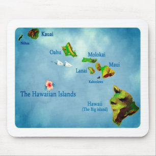 Tapis De Souris Carte de l'île de Blue Hawaii mousepad