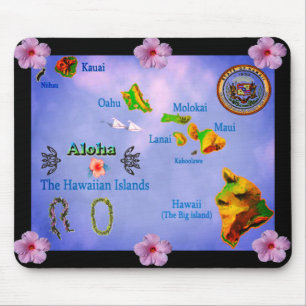 Tapis De Souris Carte de l'île de Blue Hawaii mousepad