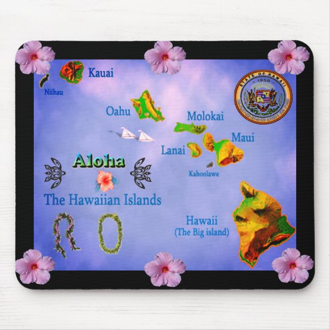 Tapis De Souris Carte de l'île de Blue Hawaii mousepad (Devant)