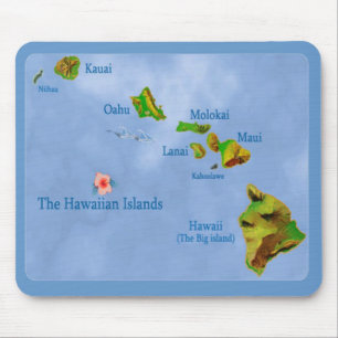 Tapis De Souris Carte de l'île d'Hawaii mousepad