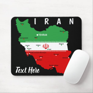 Tapis De Souris Carte de l'Iran avec drapeau et emblème