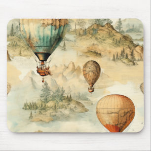 Tapis De Souris Carte de montagne en montgolfière fantaisiste