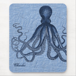 Tapis De Souris Carte de souris Octopus bleu personnalisée