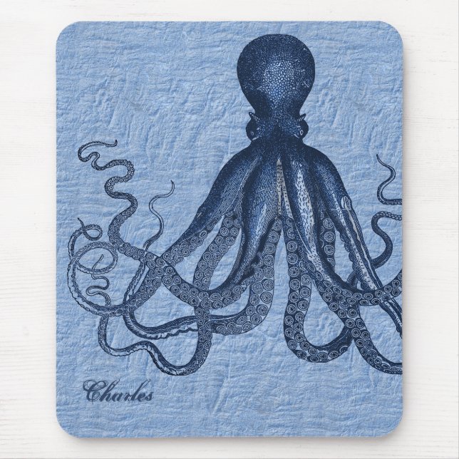 Tapis De Souris Carte de souris Octopus bleu personnalisée (Devant)