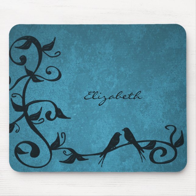 Tapis De Souris Carte de souris personnalisée Lovebirds bleu (Devant)