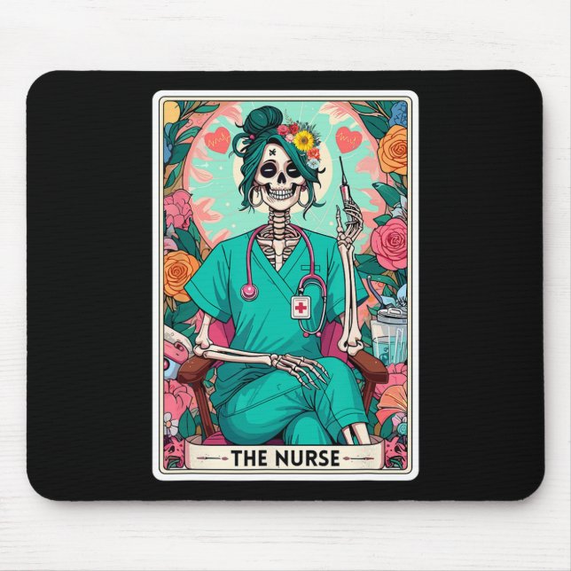 Tapis De Souris Carte de Tarot infirmière drôle Skeleton Nurse Wit (Devant)