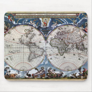 Tapis De Souris Carte de Vieux Monde antique 1664 reconstituée