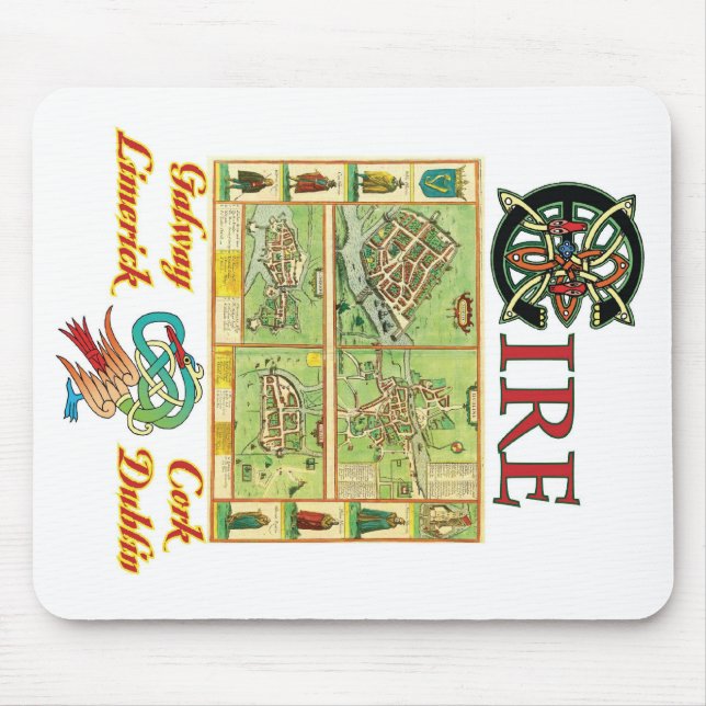 Tapis De Souris Carte de villes d'Eire (Devant)
