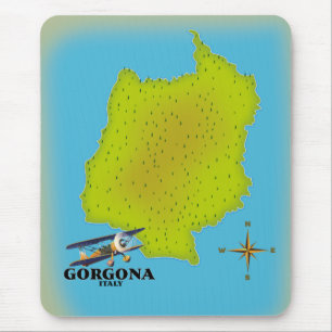 Tapis De Souris Carte de voyage Gorgona Italie poster.