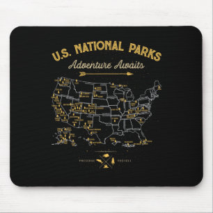 Tapis De Souris Carte des 63 parcs nationaux Parc américain Rétro