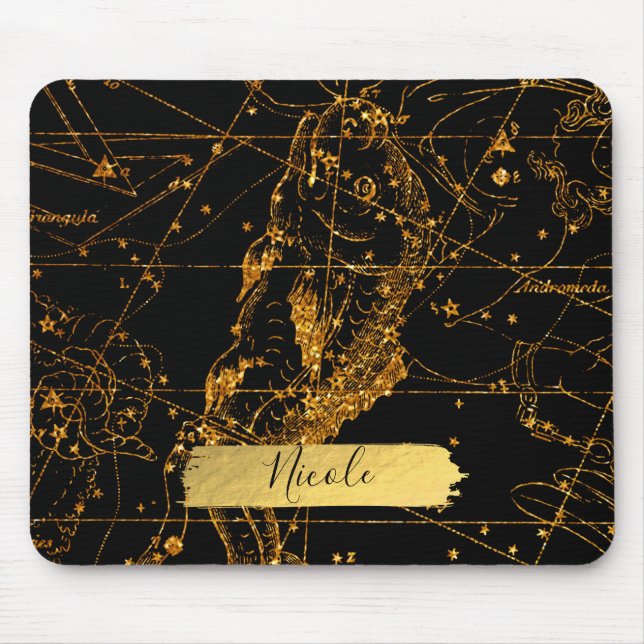Tapis De Souris Carte des étoiles célestes Astrological Gold Pisce (Devant)