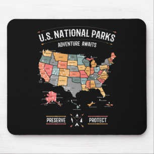 Tapis De Souris Carte des parcs nationaux des États-Unis Préserver