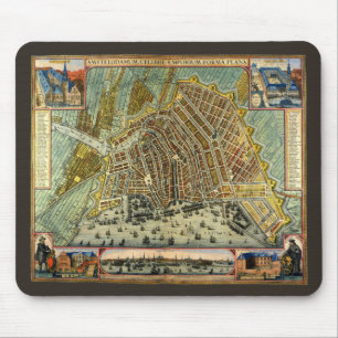 Tapis De Souris Carte des rues antiques d'Amsterdam, Pays-Bas