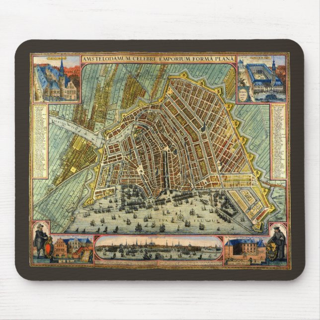 Tapis De Souris Carte des rues antiques d'Amsterdam, Pays-Bas (Devant)