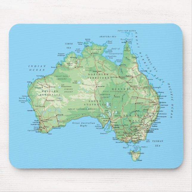Tapis De Souris Carte détaillée de l'Australie (Devant)