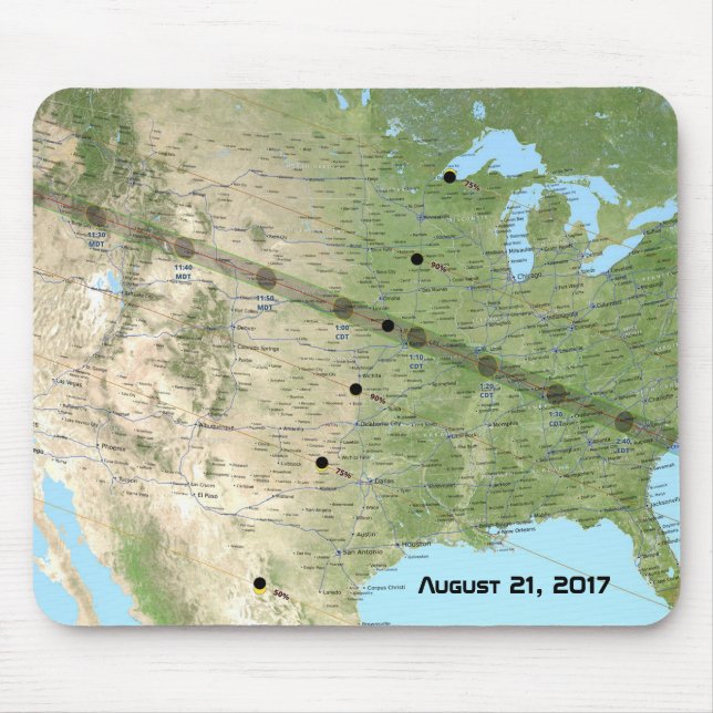 Tapis De Souris Carte du chemin d'Eclipse solaire 2017 (Devant)