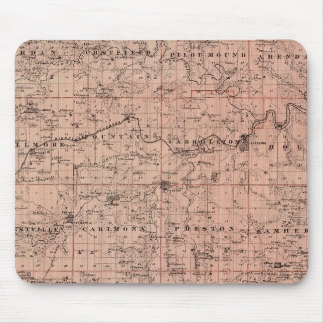 Tapis De Souris Carte du comté de Fillmore, Minnesota (Devant)