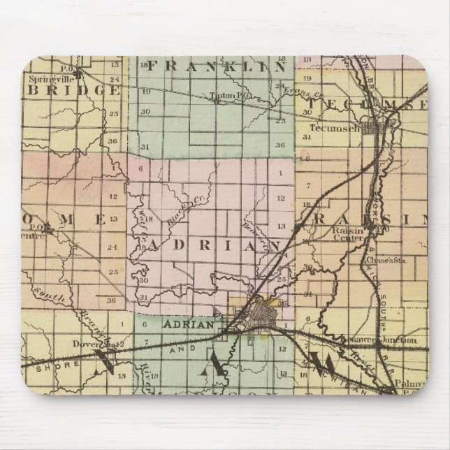 Tapis De Souris Carte du comté de Lenawee, Michigan (Devant)