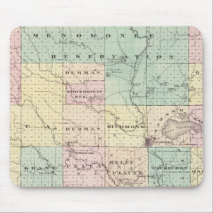 Tapis De Souris Carte du comté de Shawano, État du Wisconsin