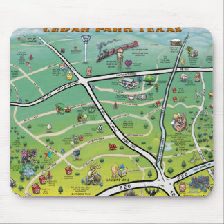 Tapis De Souris Carte du dessin animé Cedar Park Texas