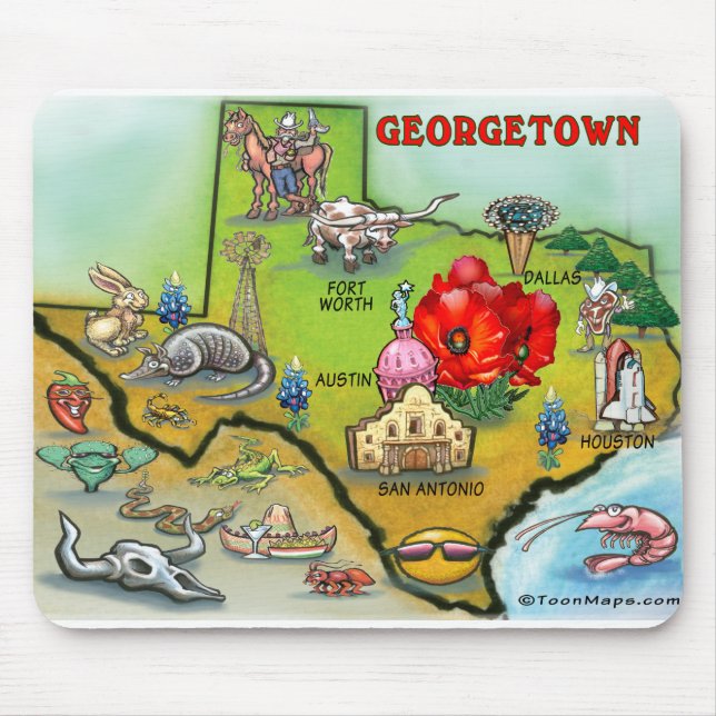 Tapis De Souris Carte du dessin animé Georgetown Texas (Devant)