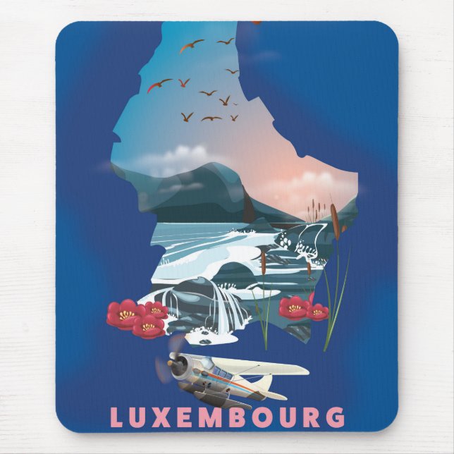 Tapis De Souris Carte du Luxembourg illustré affiche de voyage. (Devant)
