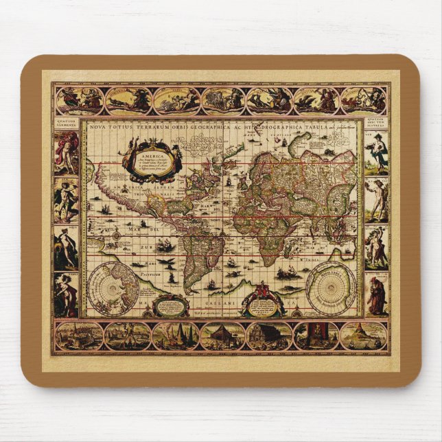 Tapis De Souris Carte du monde 1635 par Willem Blaeu Mousepad (Devant)