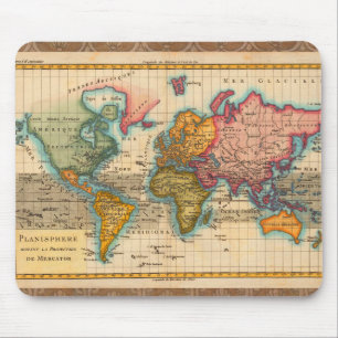 Tapis De Souris Carte du monde 1700s Antique Continents